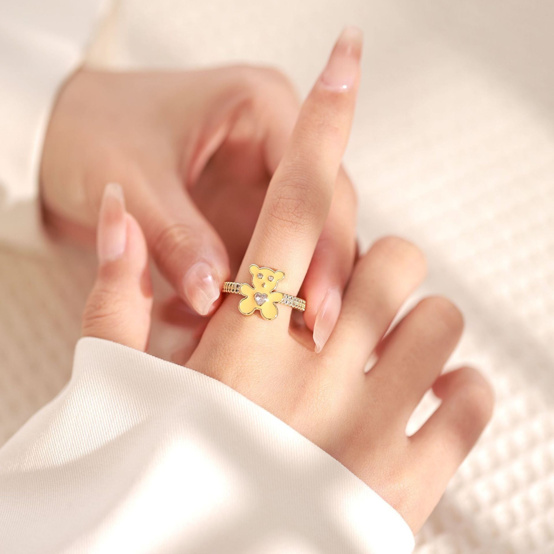 Wholesale Cute Colorful Oil Drip Bear Open Ring Copper Micro Inlaid Zircon Adjustable Rings ACC-RS-MeiWeite001