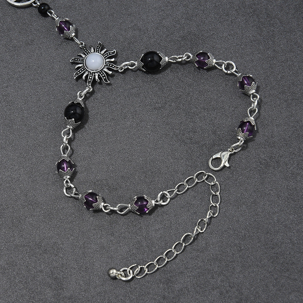 Wholesale Gothic Dark Subculture Pentagram Sun Moonstone Finger Bracelet Boutique Resale Gift