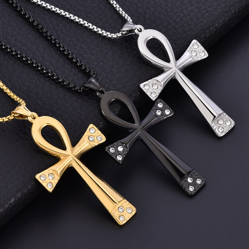 Collana Hip-Hop In Acciaio Inossidabile Con Ciondolo Croce E Diamanti