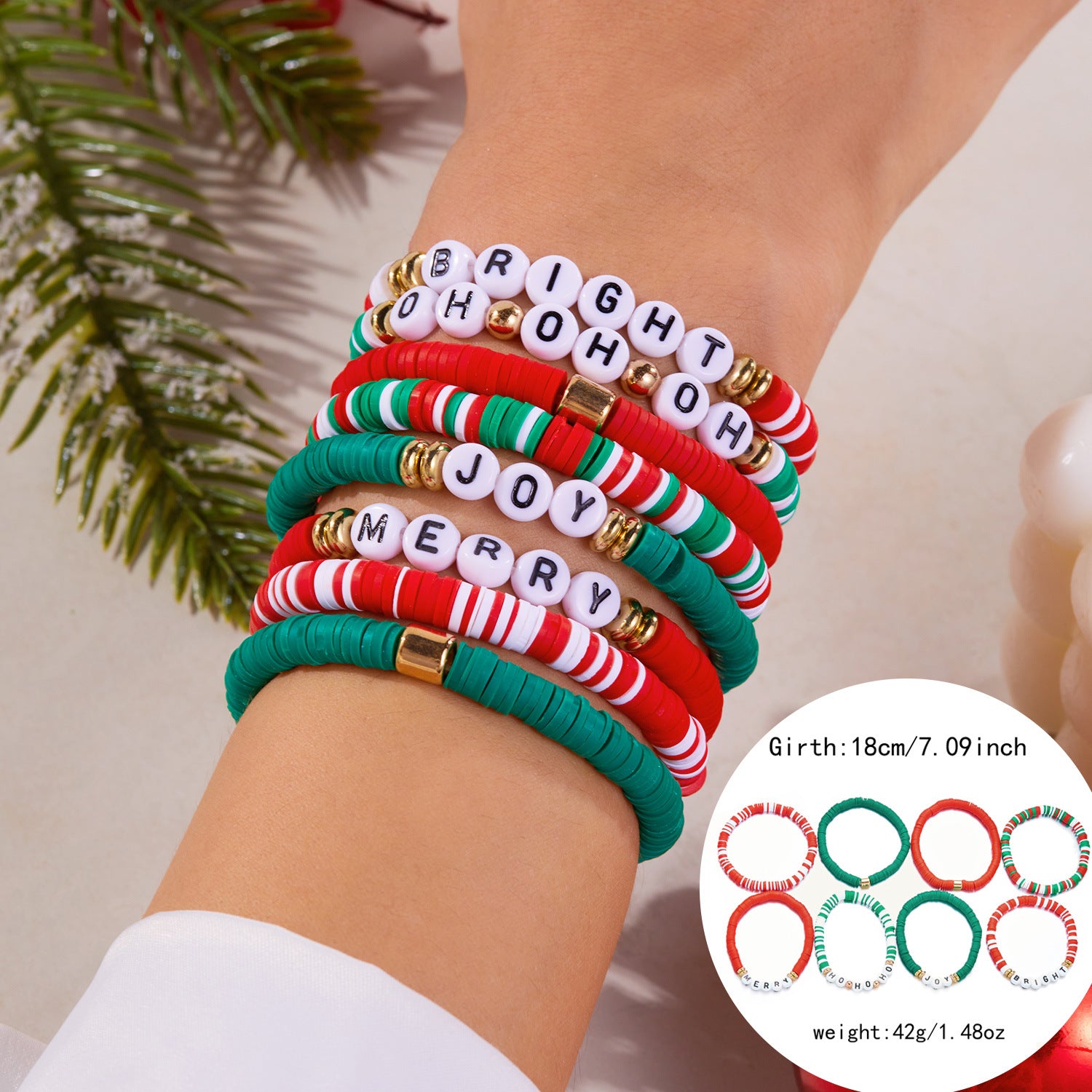 Wholesale Christmas Letter Contrast Color Soft y Beaded Bracelet