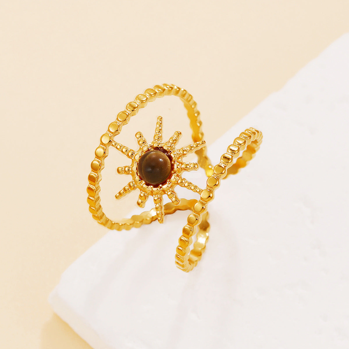 Wholesale Vintage Retro Openwork Star Stainless Steel Ring with Malachite Natural Stone Jewelry Accessory