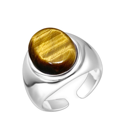 Wholesale  S925 Sterling Silver Ring  Retro Tiger Eye Opening Ring