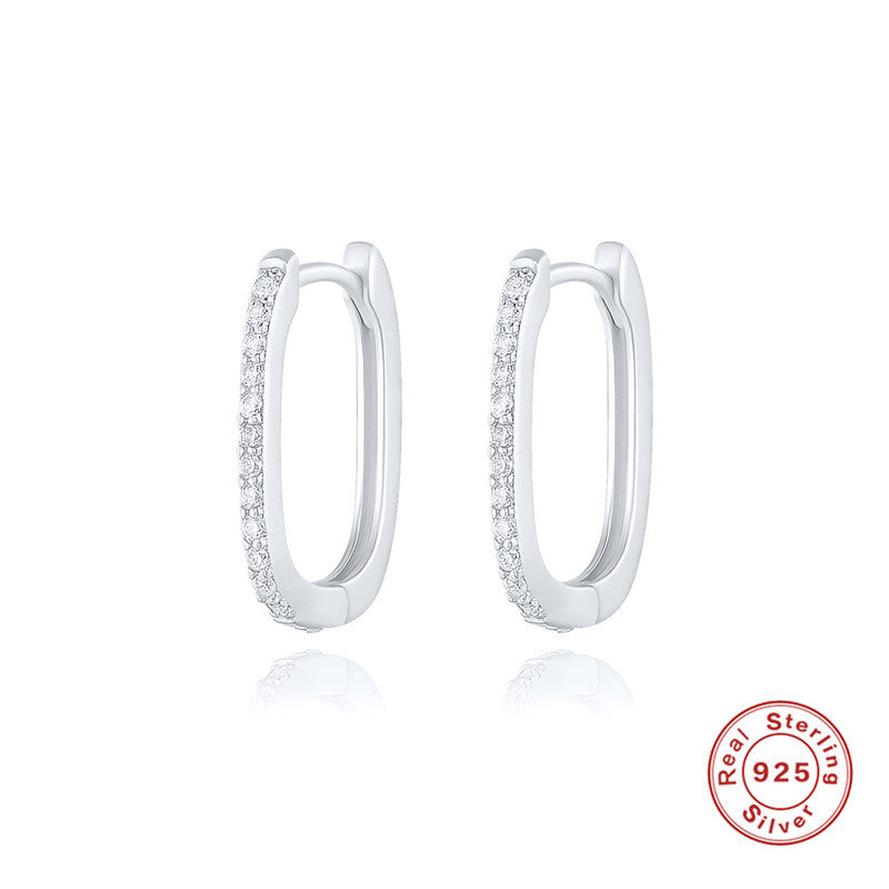 Wholesale S925 sterling silver oval ear buckle earrings creative Diamond-embedded  earrings