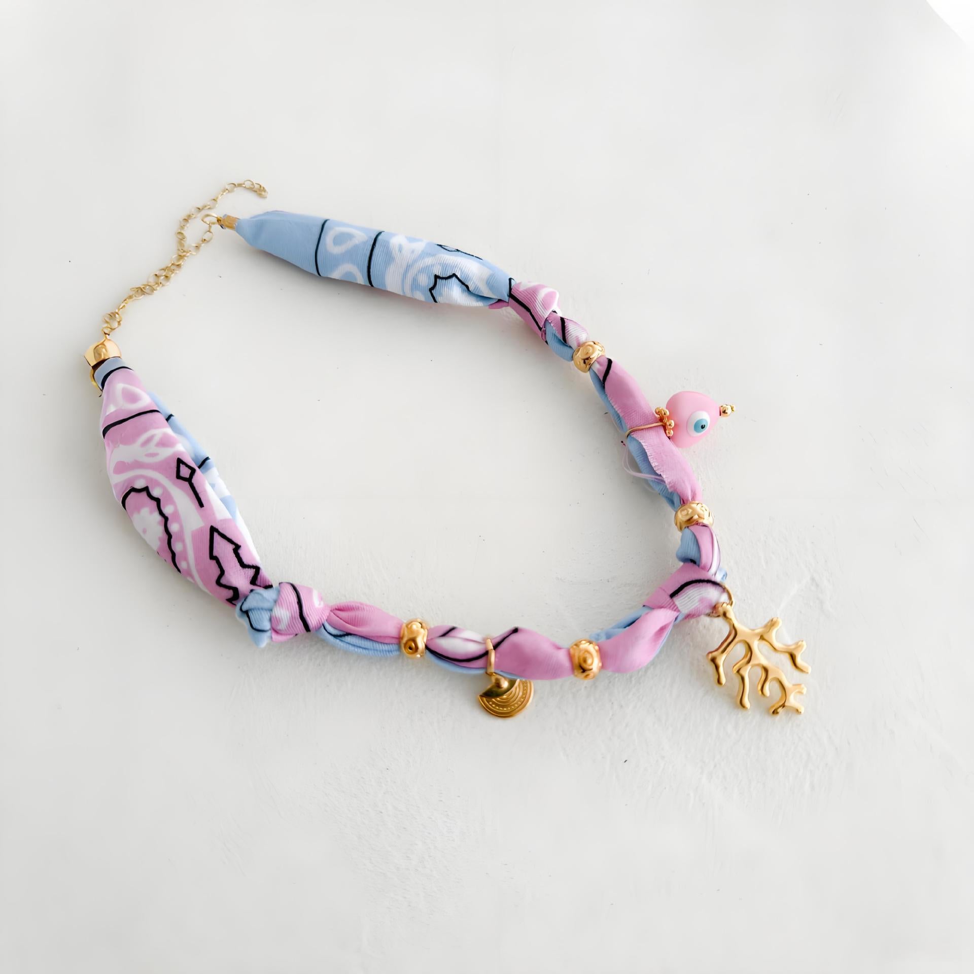 Wholesale Colorful Shell Pearl Eye Pattern Silk Scarf Necklace