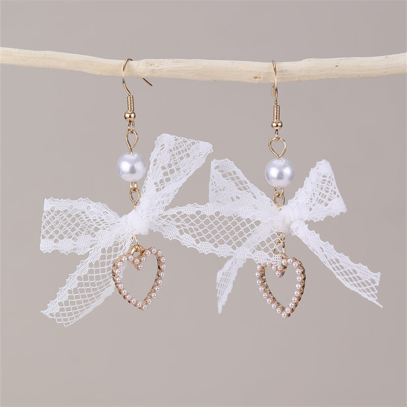Wholesale  lace bow long love pendant earrings
