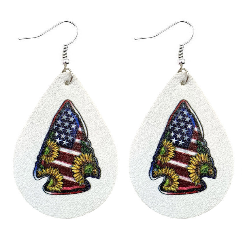 Wholesale American Independence Day Texas Map Arrow Striped Five Pointed Star PU Leather Drop Shape Earrings