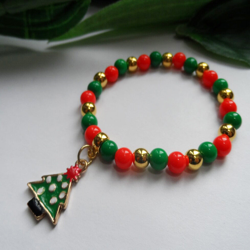 Wholesale  Christmas Santa Snowman Pendant Adjustable Red and Green Bead Bracelet