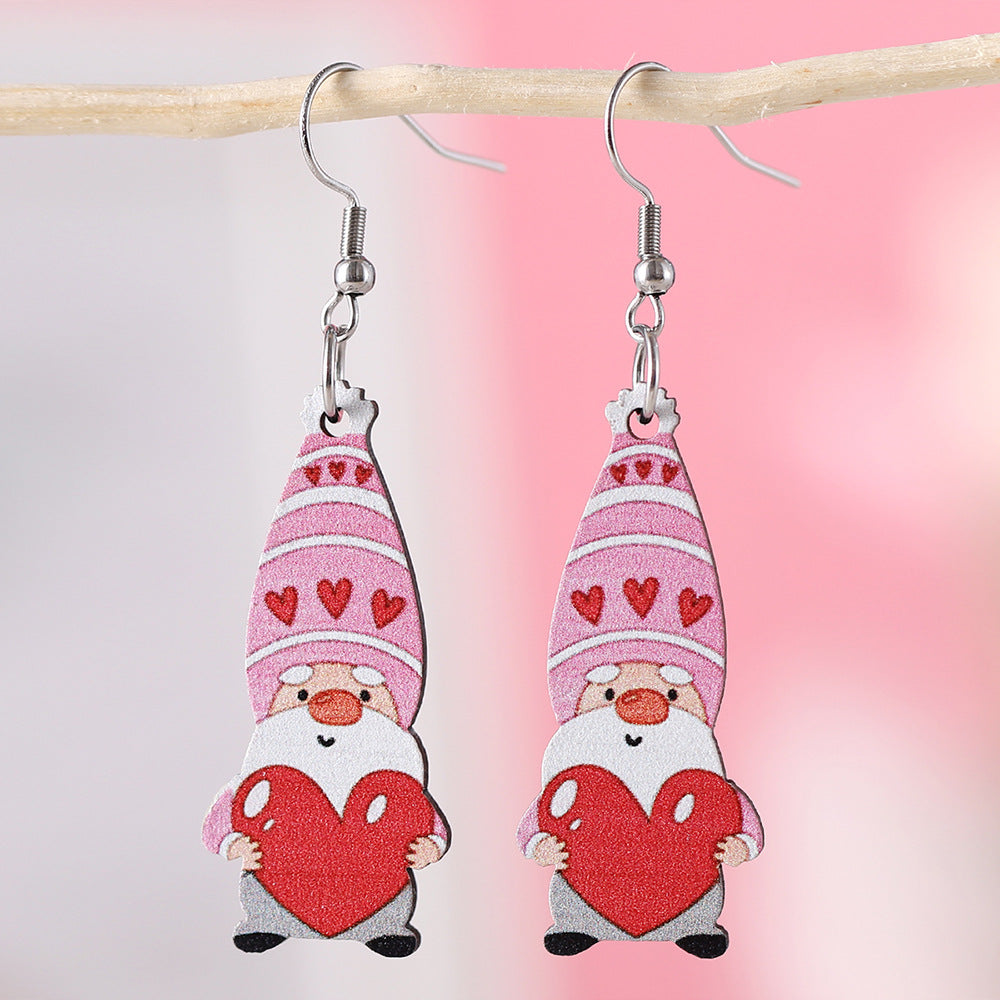 Wholesale Wooden Valentine' s Day Heart-Shaped Dwarf Earrings