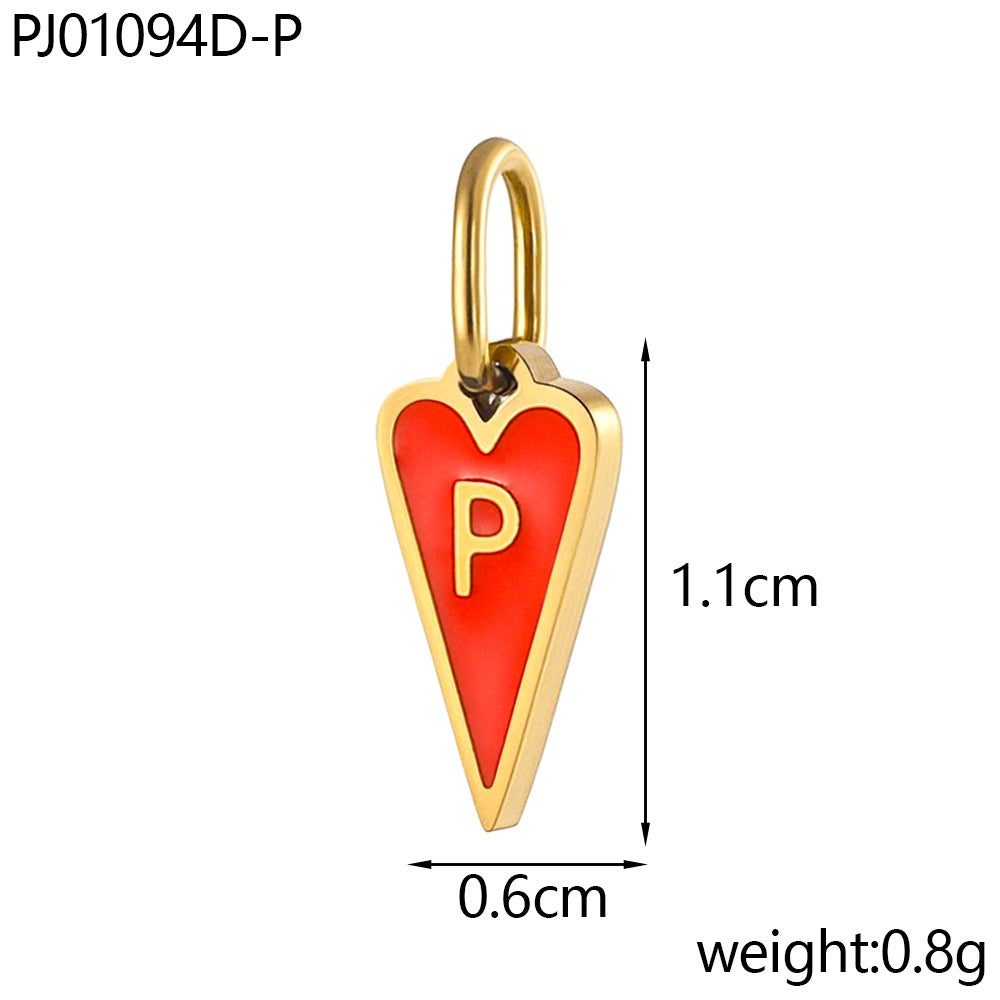 Wholesale Single-sided oil-dropping heart 26 English letters stainless pendant