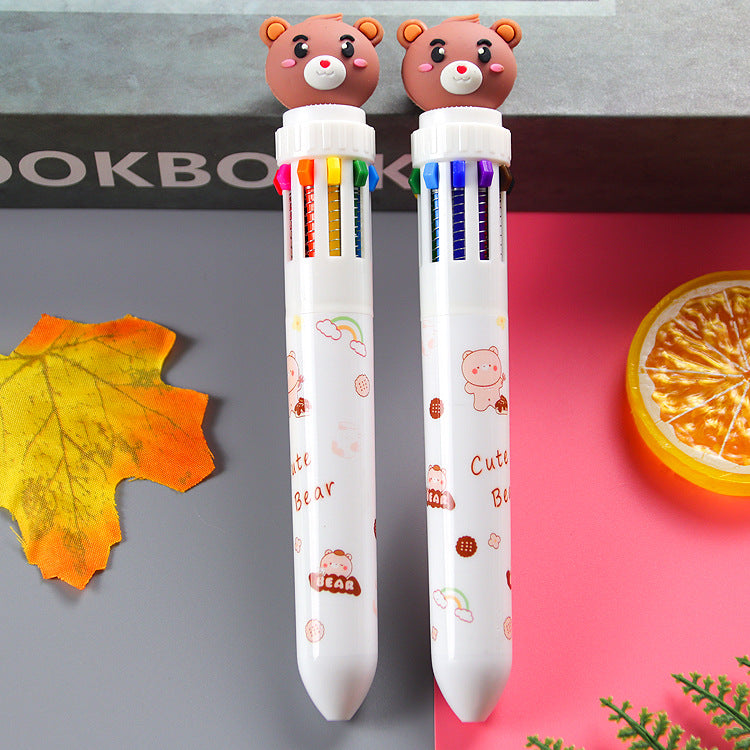 Wholesale Cartoon Bear Ten Colors Cute Writing Stationery Color Press Ballpoint Pen ACC-PN-Liuj002