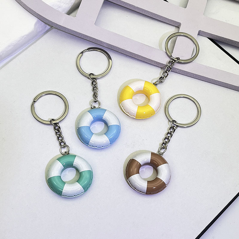 Wholesale Trendy Donut Swim Ring Resin Keychain Pendant Blue White Vacation Style Bag Charm Car Key Accessory