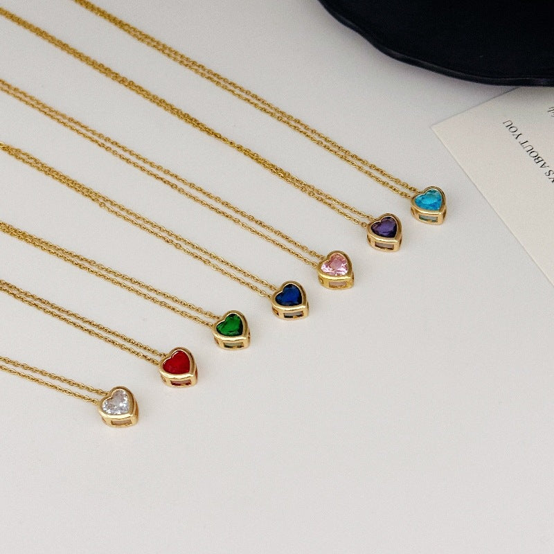 Wholesale Colorful Heart Zircon Necklace Stylish Everyday Collarbone Chain Fashion Accessory Gift