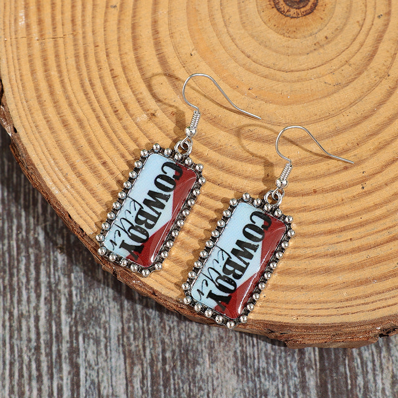Wholesale Vintage Distressed Cowboy Letter Earrings,  Western Style Fashion Accessory for Women