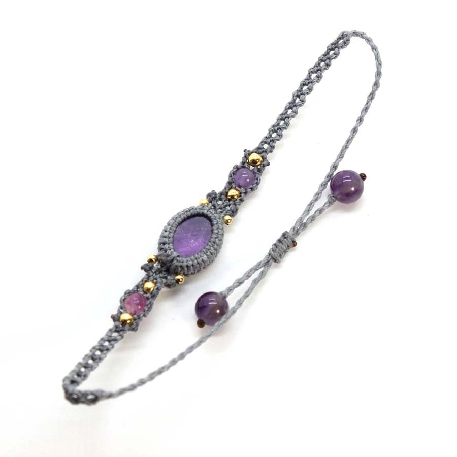 Wholesale Stylish Amethyst Oval Braided Stretch Bracelet For Women Adjustable Everyday Jewelry Accessory Ideal For Boutique Resale