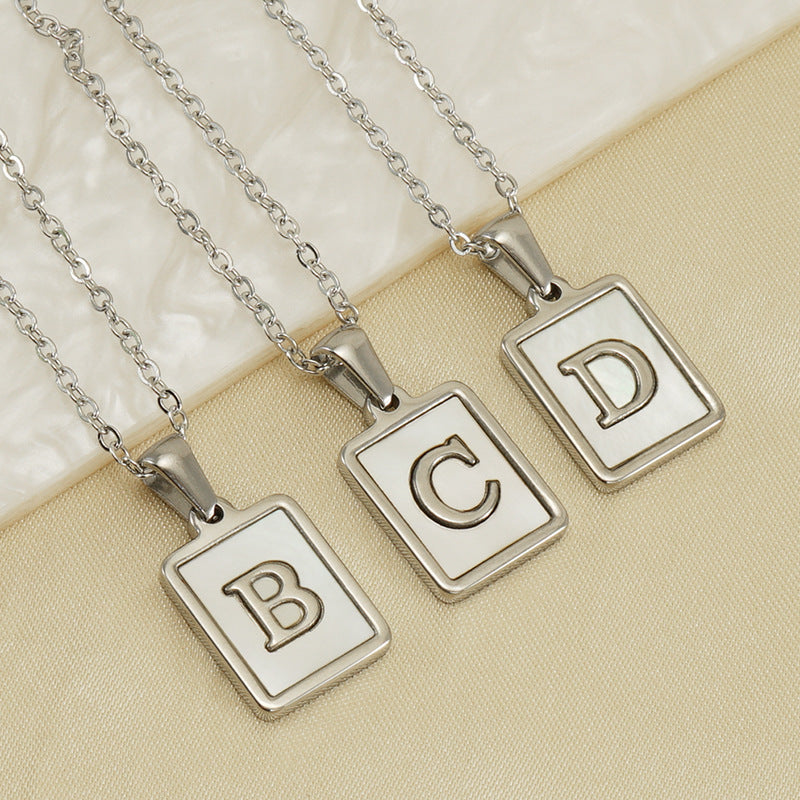 Wholesale  titanium steel square shell letter necklace