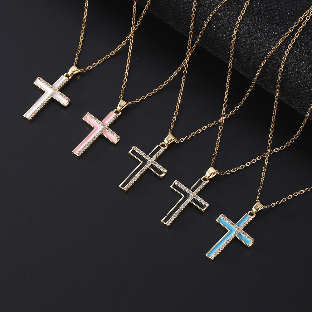 Wholesale Rhinestone Cross Pendant Necklace Hip Hop Punk Style Unisex Jewelry Fashion Accessory Gift Boutique Resale