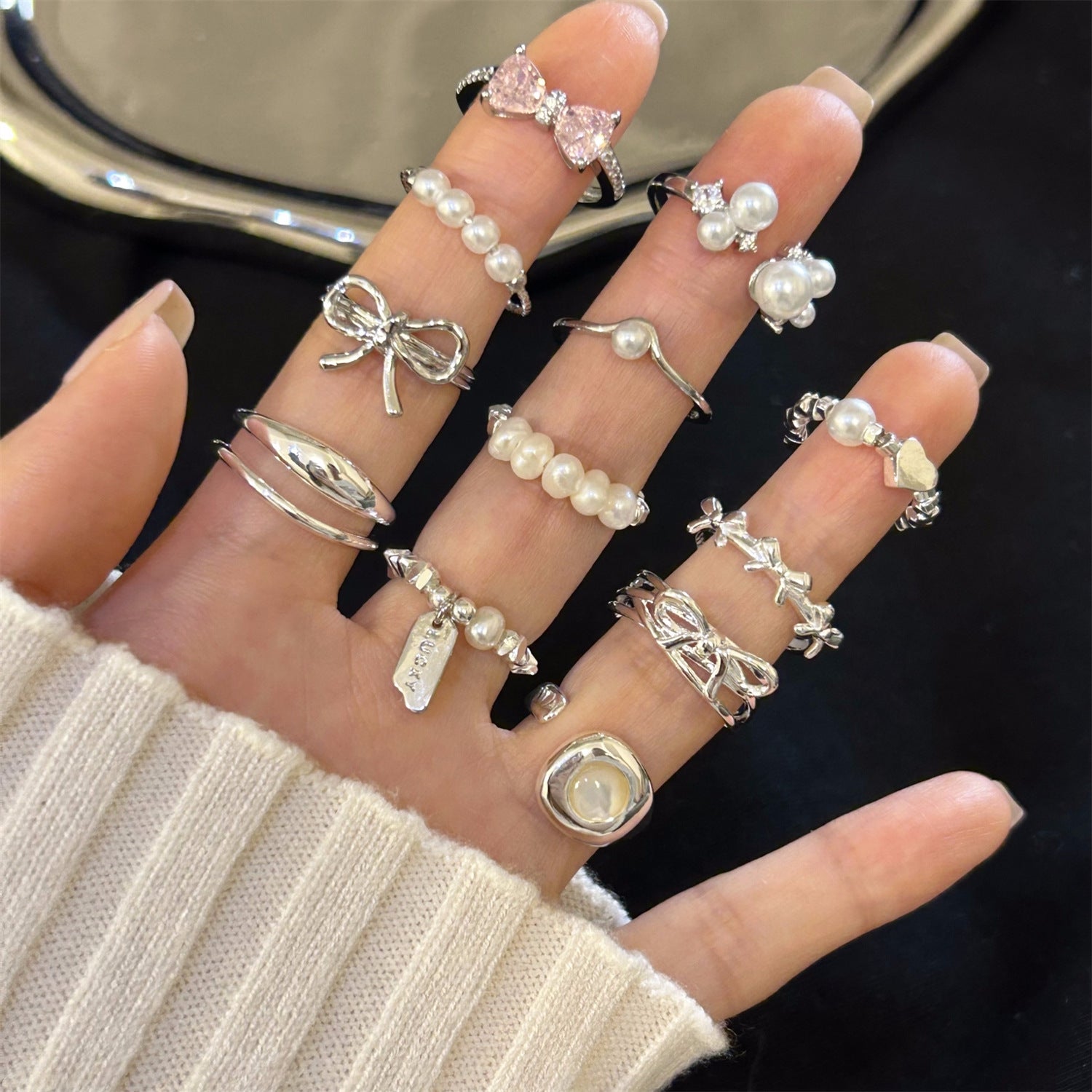 Wholesale Butterfly Pearl Ring 925 Sterling Silver Open Adjustment Index Finger Ring ACC-RS-Yues012