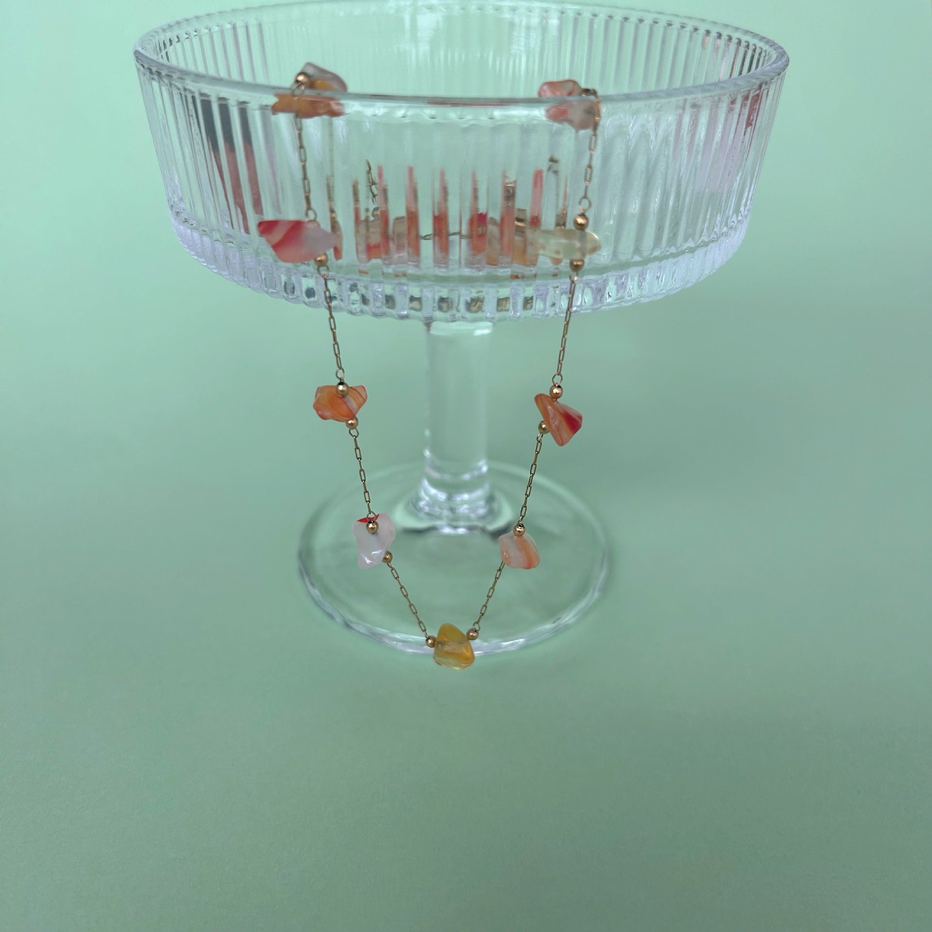 Wholesale Stainless Steel Irregular Natural Stone Beaded  Leaf Pendant Chain Necklaces