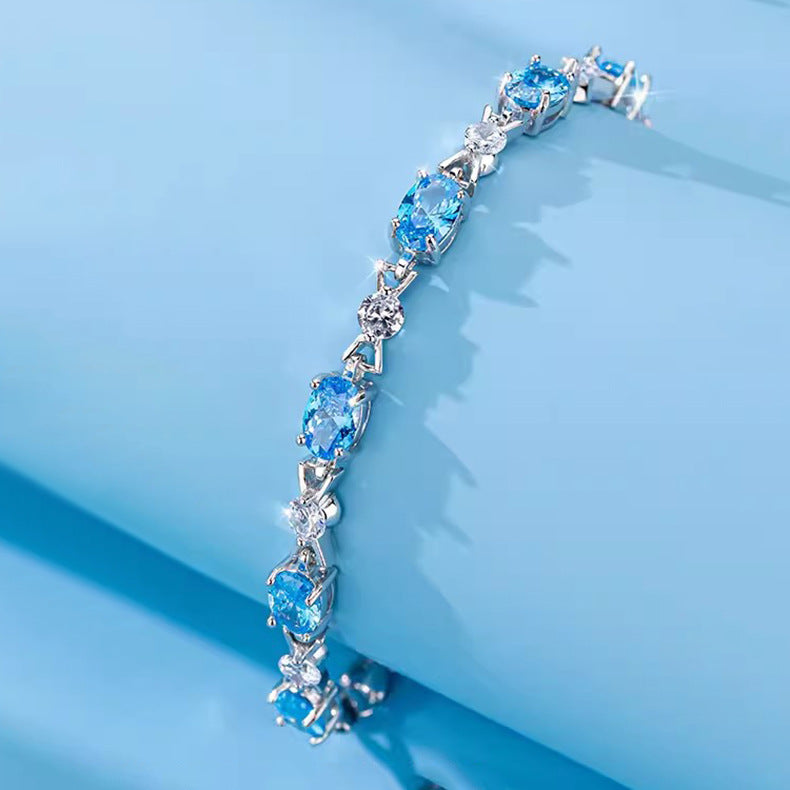 Wholesale s925 silver blue crystal bow bracelet