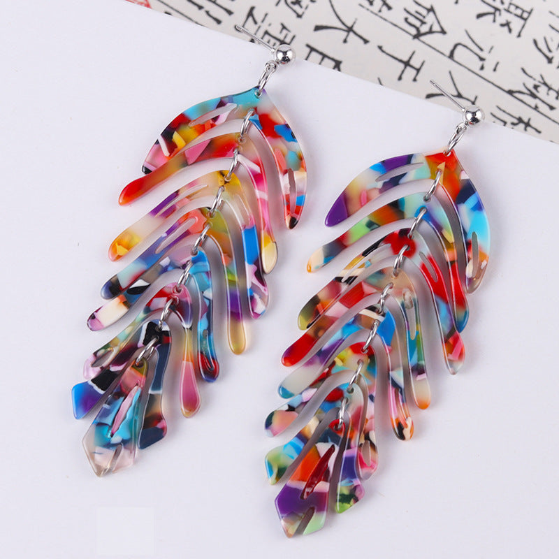 Wholesale leaf earrings fresh simple leaf acrylic acetate earrings Tassel Style