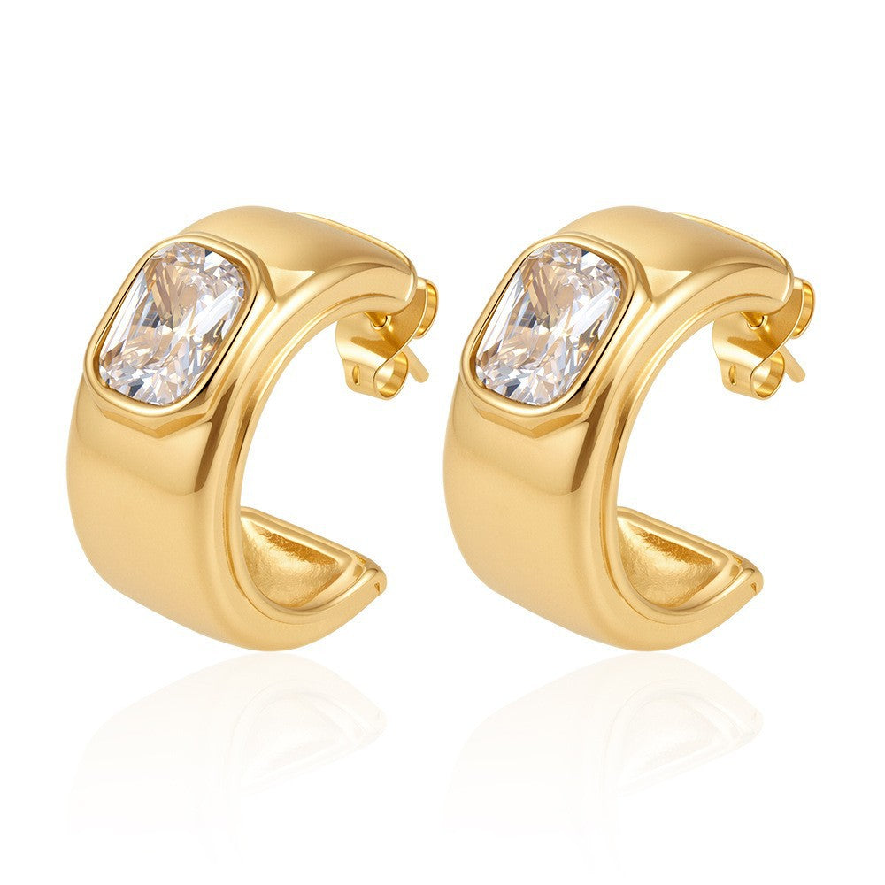 Wholesale Stainless Steel 18K Gold Plated CZ Earrings For Women Trendy U Shape Design Fashion Accessory For Boutique Resale