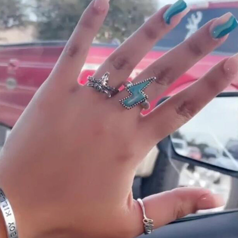 Wholesale Lightning Bolt Punk Bohemian Turquoise Ring