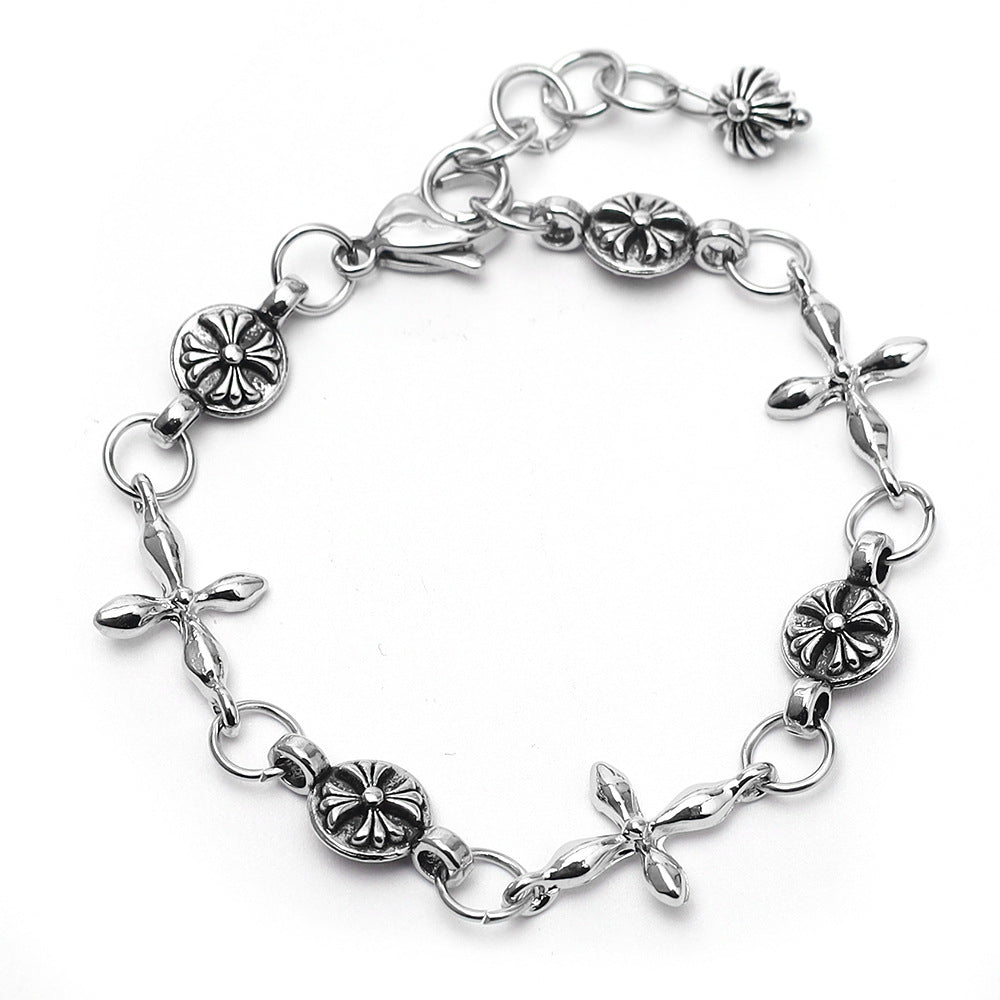 Wholesale Retro Cross Pendant Flower Bead Bracelet Unisex Couple Street Fashion Jewelry Accessory