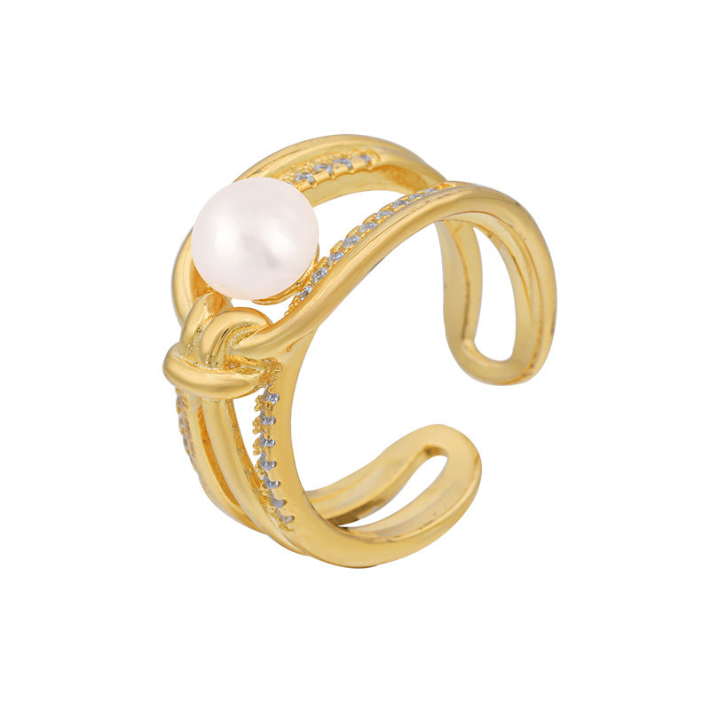 Wholesale S925 Silver Pearl Hollow Adjustable Ring