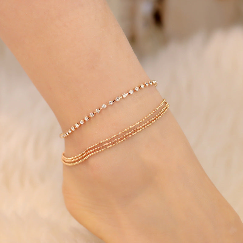 Wholesale  Double-layer Shambhala Diamond Ball Crystal  Anklets