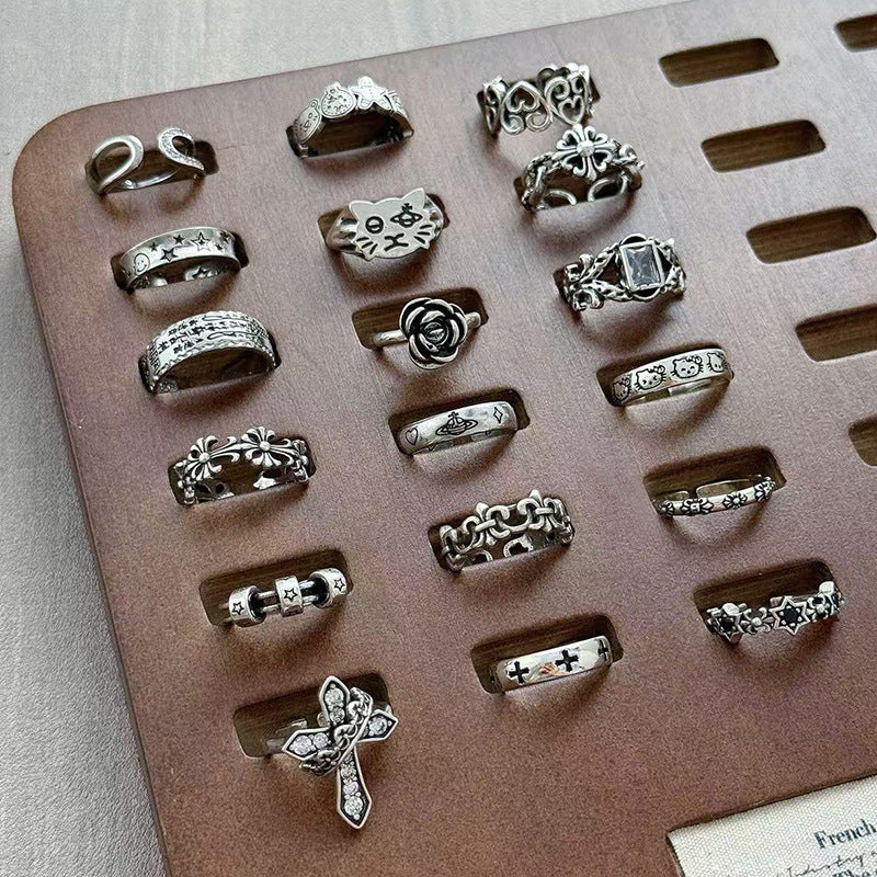 Wholesale Vintage Distressed Cross Ring Copper Zircon Stackable Fashion Accessory