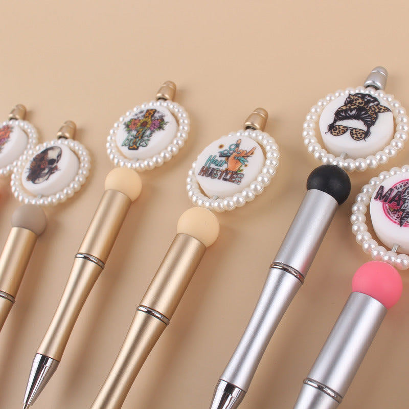 Wholesale Creative pearl ring cartoon round printing beaded pen