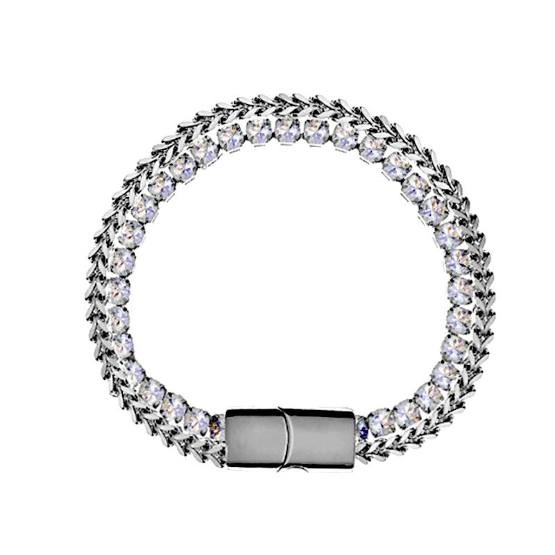Wholesale Full Diamond Double Layer Zircon Titanium Steel Bracelets Tennis Chain ACC-BT-Hexin003
