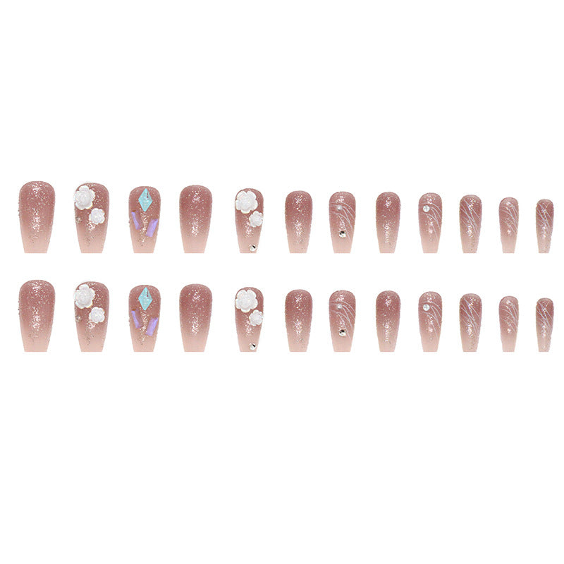 Wholesale 24 Pieces/box 3D White Camellia Nails Kits Nail Stickers