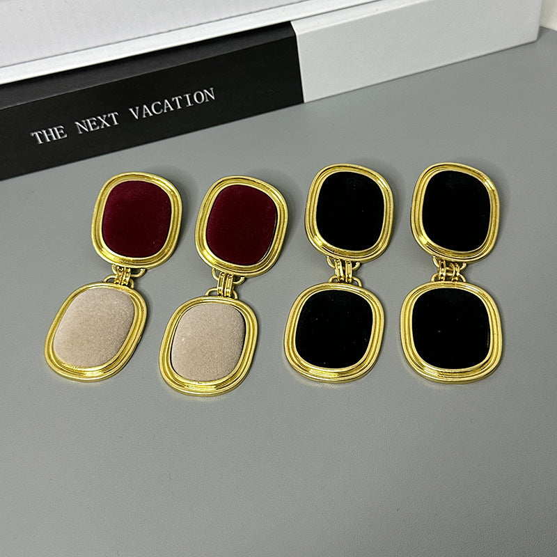 Wholesale retro exaggerated  metal double square earrings