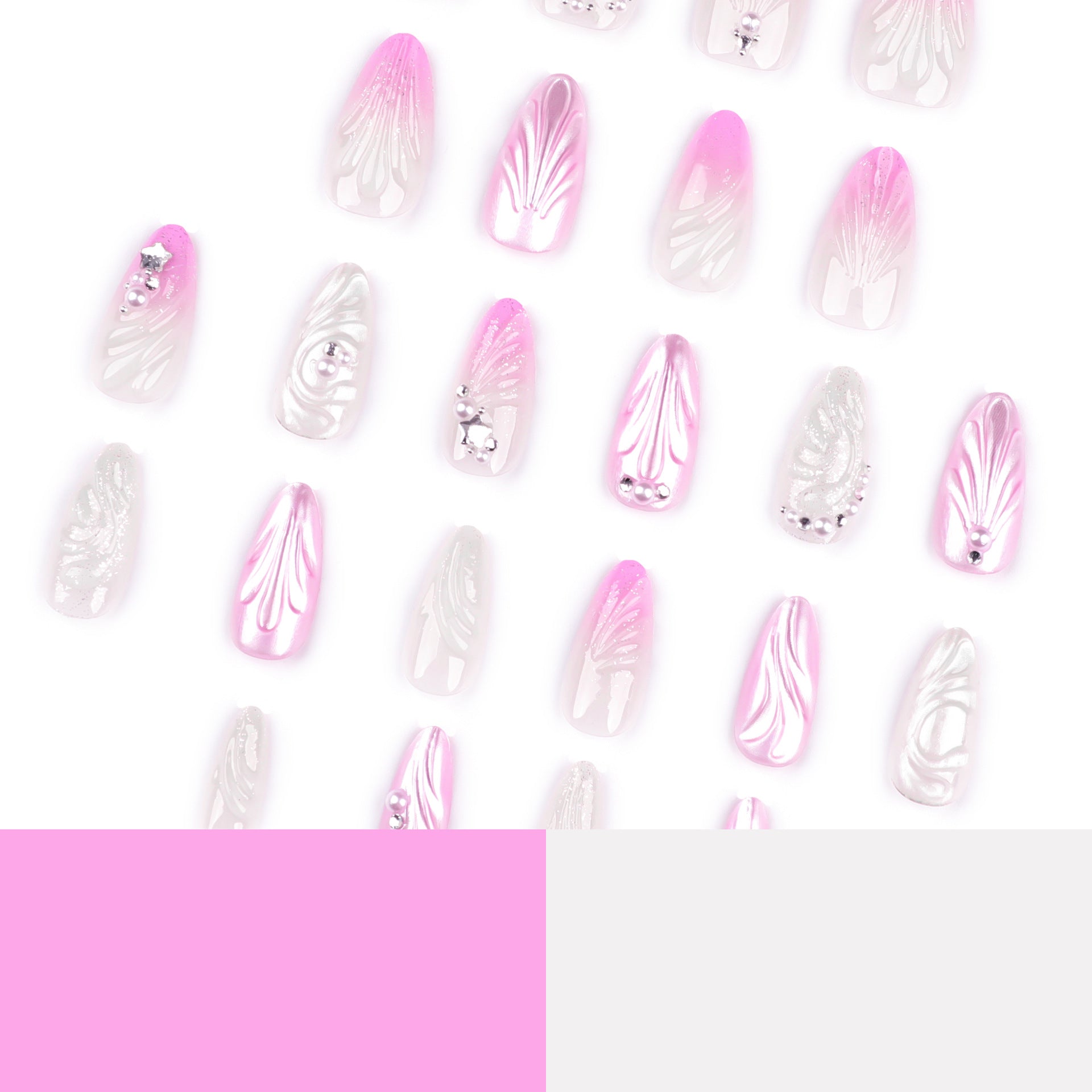Wholesale  24 Pieces/box 3D Pink Gradient Shell Nails Kits Nail Stickers