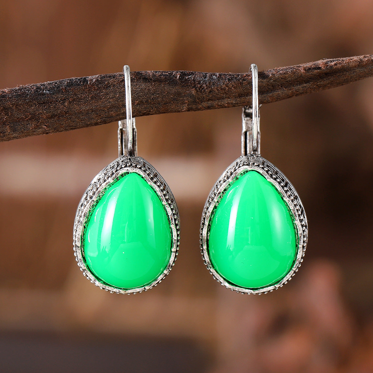 Wholesale retro inlaid color gemstone water drop earrings