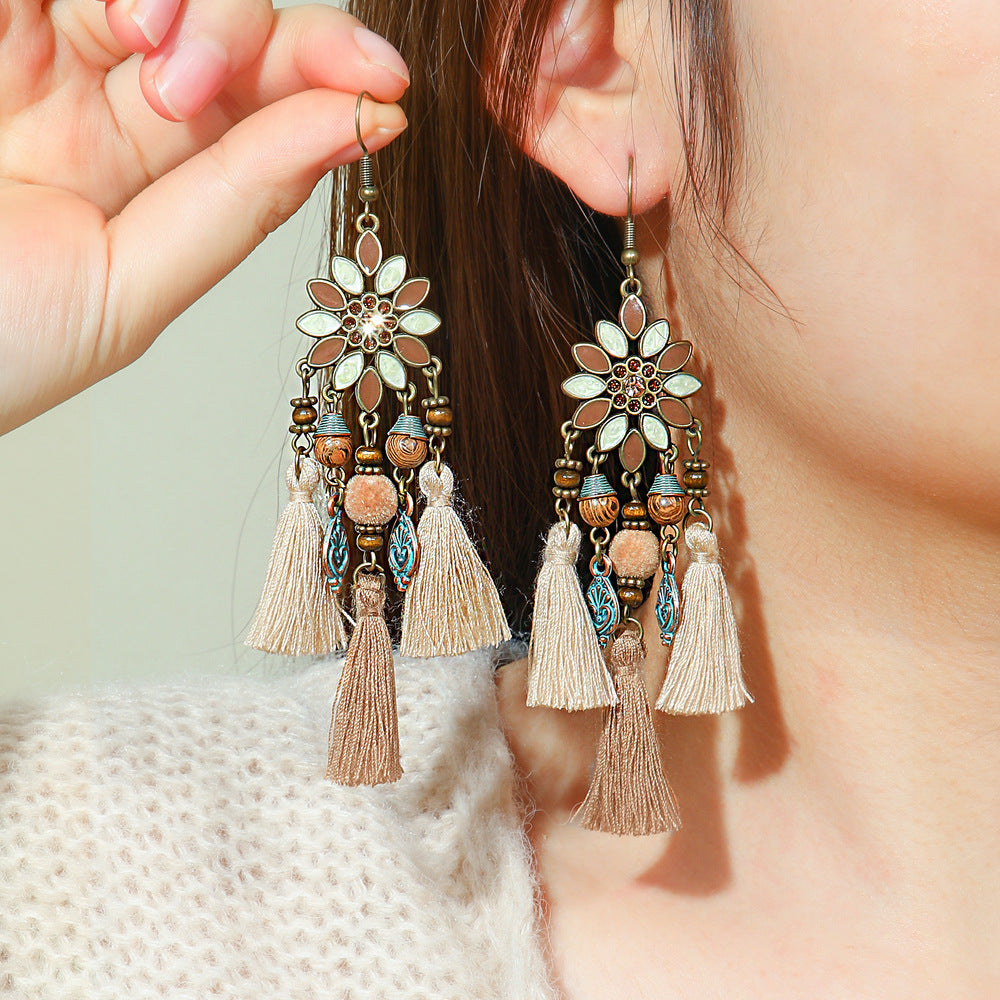 Wholesale Bohemian Style Handmade Tassel Earrings Zinc Alloy Jewelry Accessory