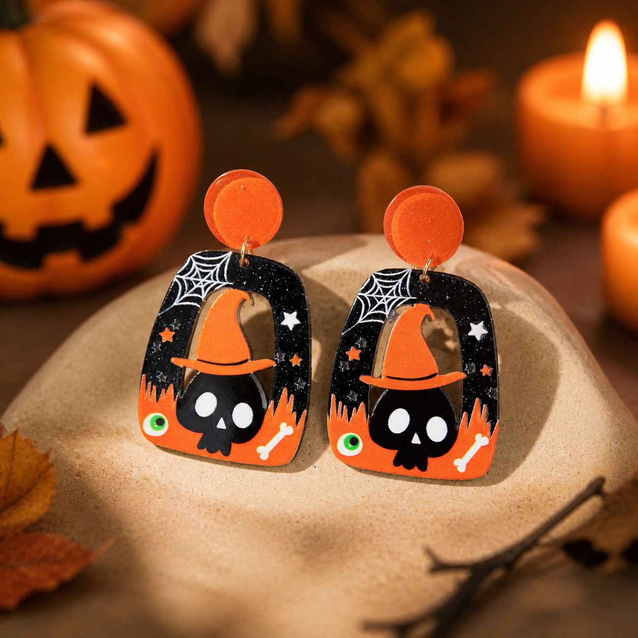 Wholesale Gothic  Earrings Acrylic Ghost Pumpkin Bat Skull Party Jewelry Accessory