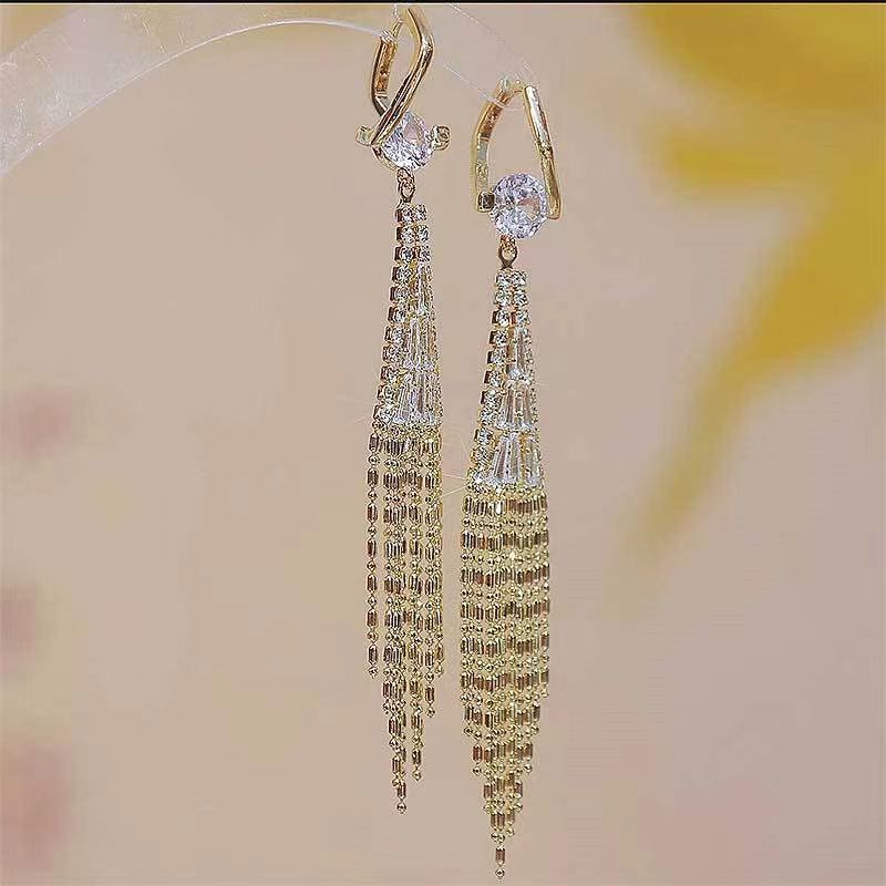 Wholesale Elegant Wheat  Tassel Earrings Copper Crystal Party Wear Fashion Accessory