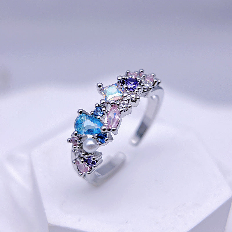 Wholesale Colored Zircon Sea Blue Zircon Moonstone Open Rings ACC-RS-YXY024