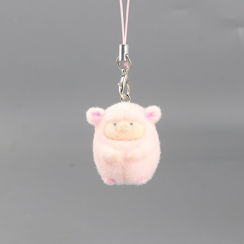 Wholesale Resin flocked 3D cartoon cute pig pendant keychain