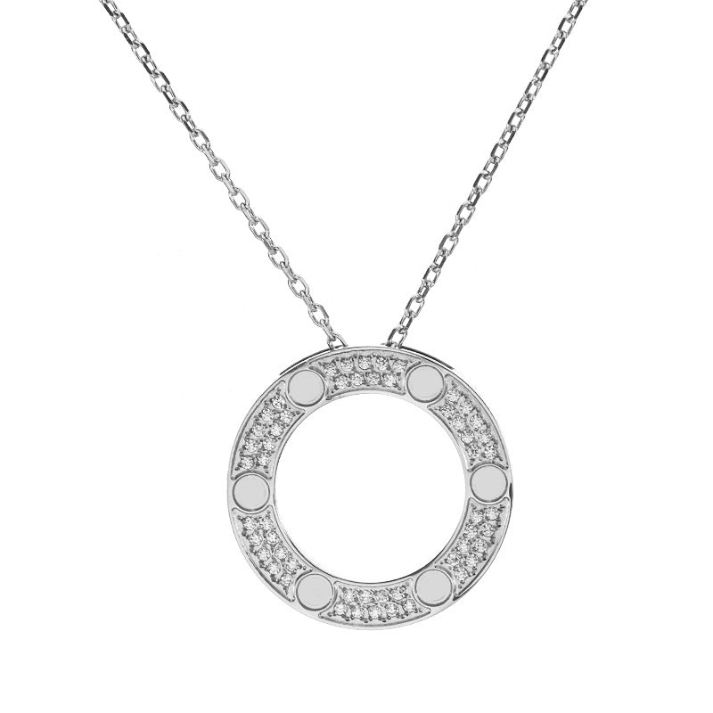 Wholesale Rose Gold Single-Ring Big Disc Screw Detail Clavicle Necklace