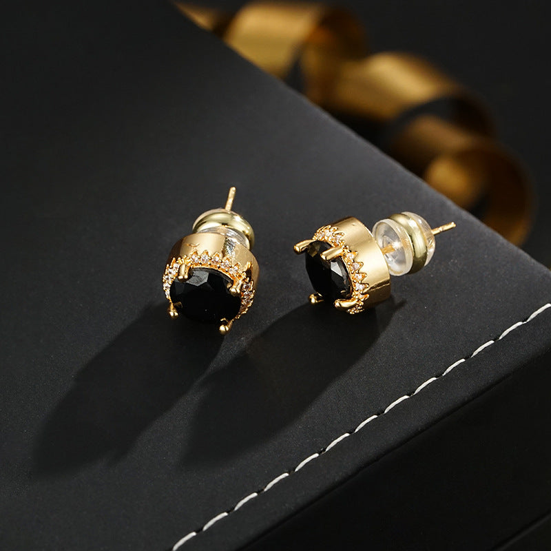 Wholesale  Full Body S925 Zircon Full Set Light Luxury Black Gold Earrings