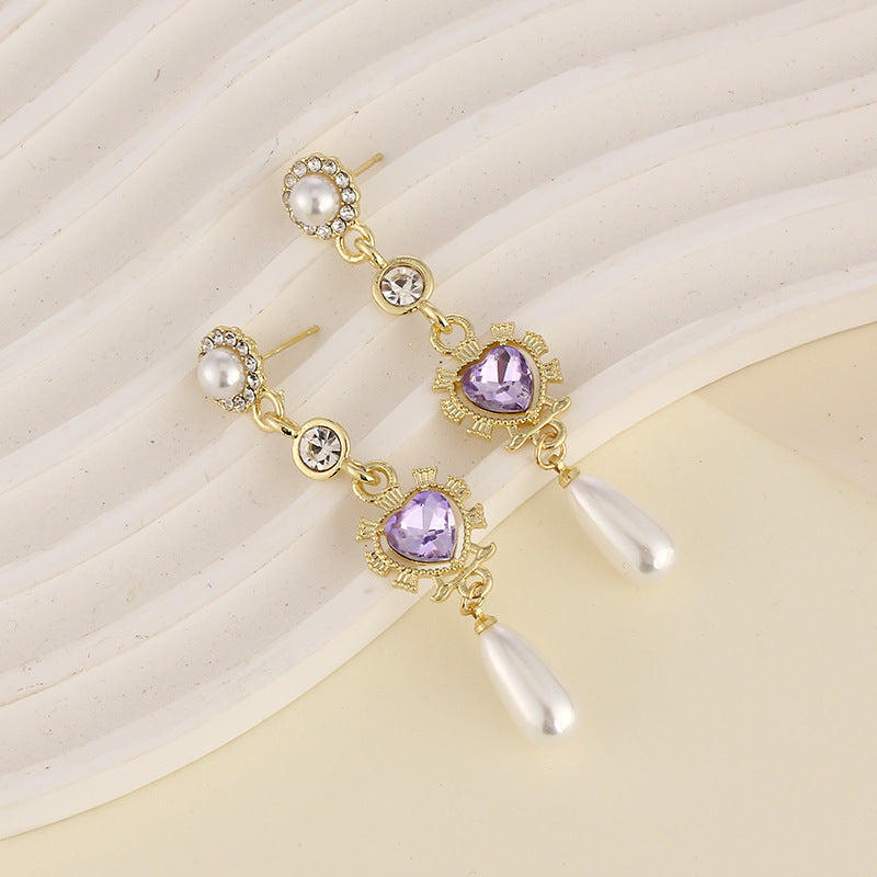 Wholesale S925 Silver Needle Love Heart-shaped Long Tassel Drop Earrings