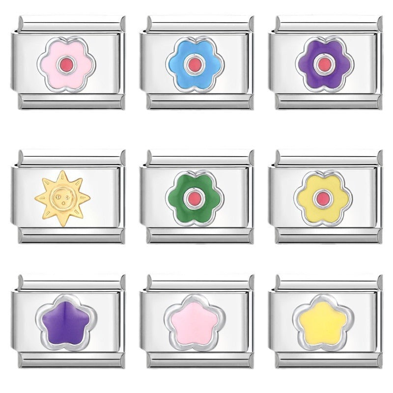 Wholesale Italian modular bracelet 9mm DIY splicing detachable flower series stainless steel combinable bracelet