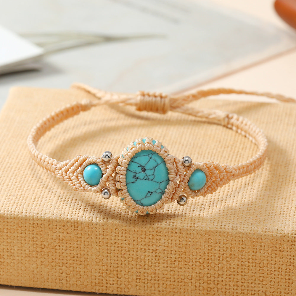 Wholesale Handmade Natural Stone Adjustable Braided Rope Bracelet Traditional Wrap Design Fashion Accessory For Women