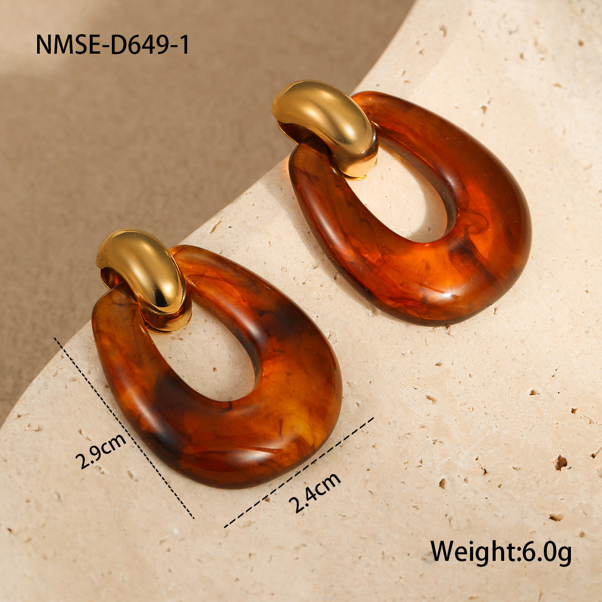 Wholesale  Retro Stainless Steel Earrings Irregular Resin Geometric Design  Earrings