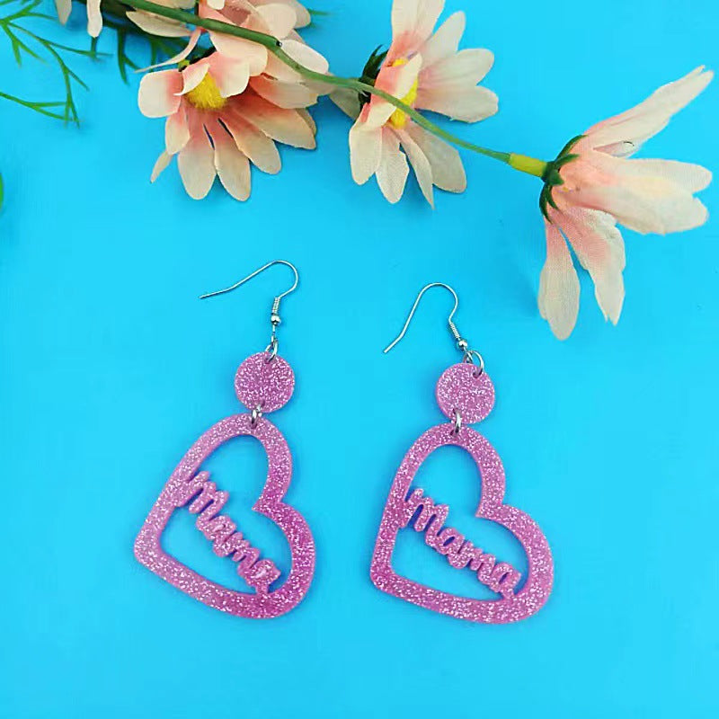 Wholesale MAMA Mother's Day Acrylic Earrings Heart Earrings ACC-ES-AnDao006