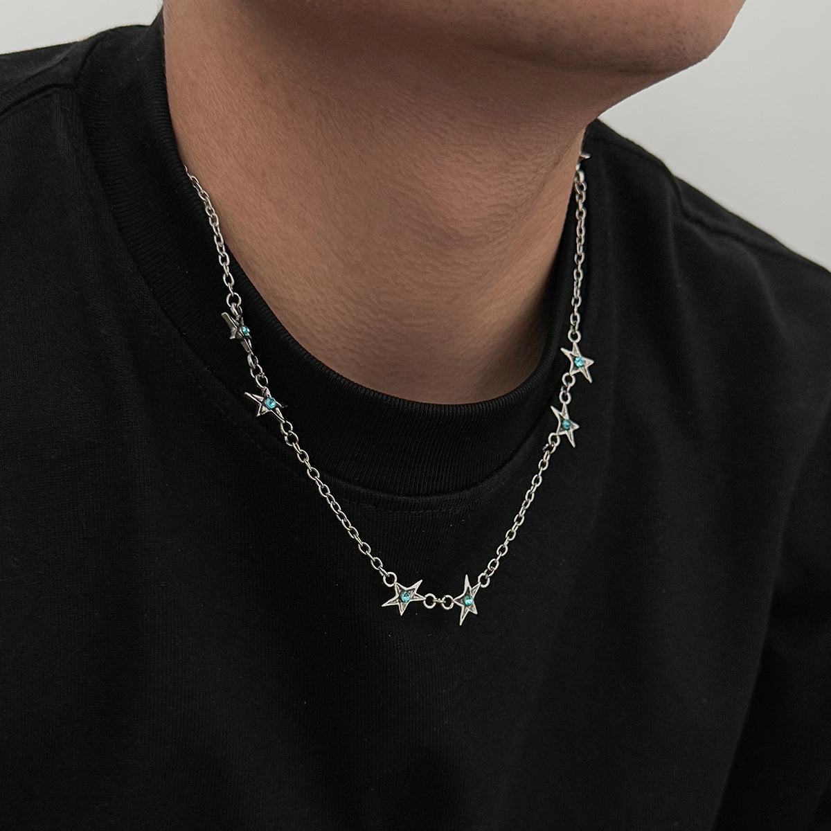 Wholesale Hip-Hop Rhinestone Star Necklace for Men Alloy Fashion Jewelry Accessory