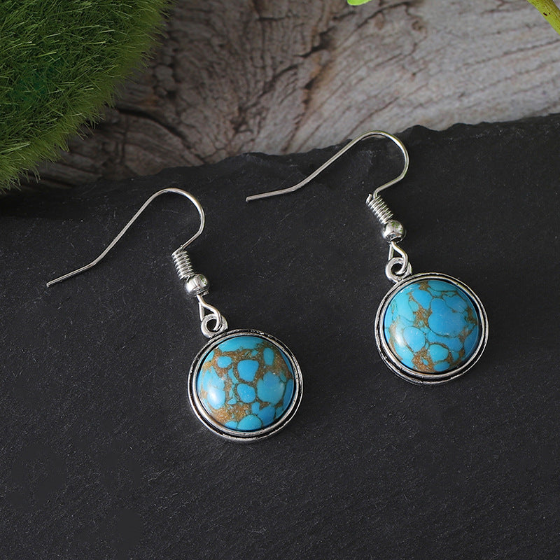 Wholesale Vintage Blue Turquoise Geometric Round Earrings